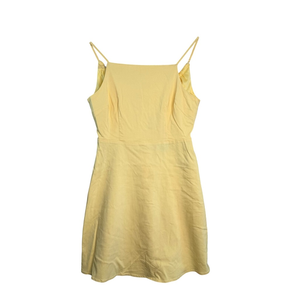 Forever 21 Yellow Mini Dress Spaghetti Strap Tie Back Square Neck Size Small